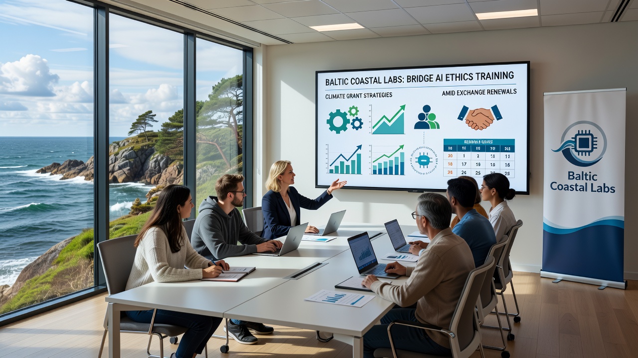 Researchers at Baltic Coastal Labs reviewing climate data models during an ethics workshop